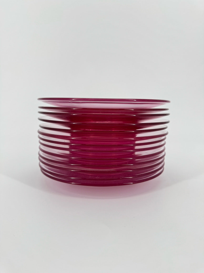 TIFFIN Wistaria Pink Glass Set of 12 Plates