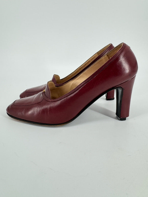 VINTAGE GUCCI Size 37.5 Burgundy Leather Pumps