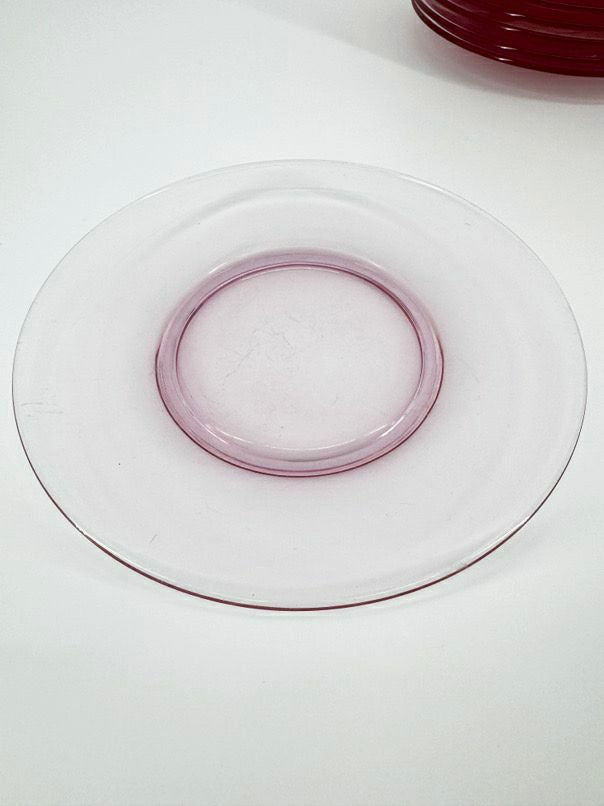 TIFFIN Wistaria Pink Glass Set of 12 Plates