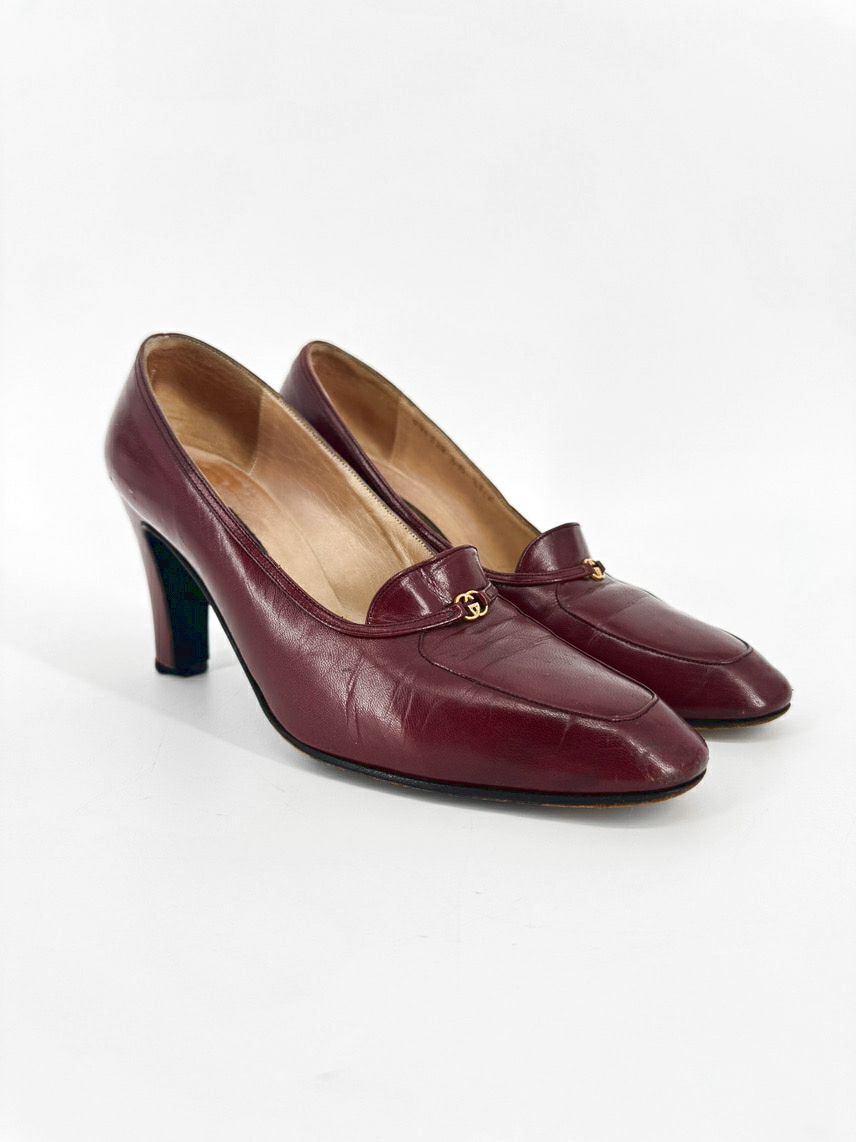 VINTAGE GUCCI Size 37.5 Burgundy Leather Pumps