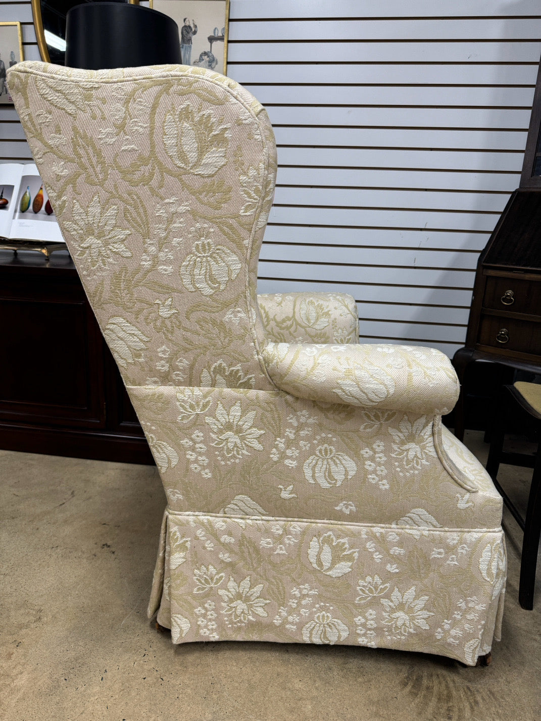 Cream Floral Wingback Chair