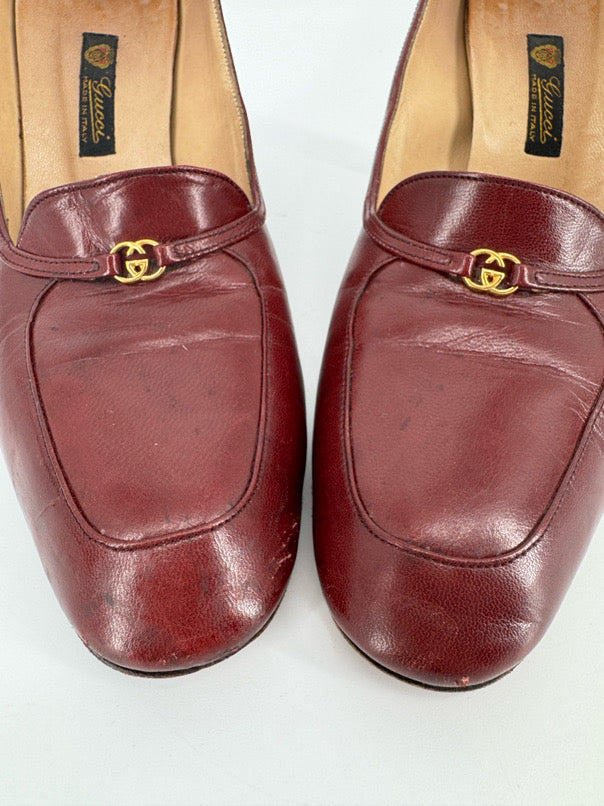 VINTAGE GUCCI Size 37.5 Burgundy Leather Pumps