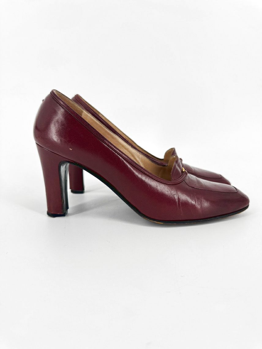 VINTAGE GUCCI Size 37.5 Burgundy Leather Pumps