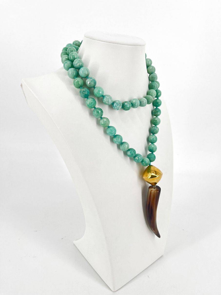 Gold Tone Blue Agate Horn Necklace